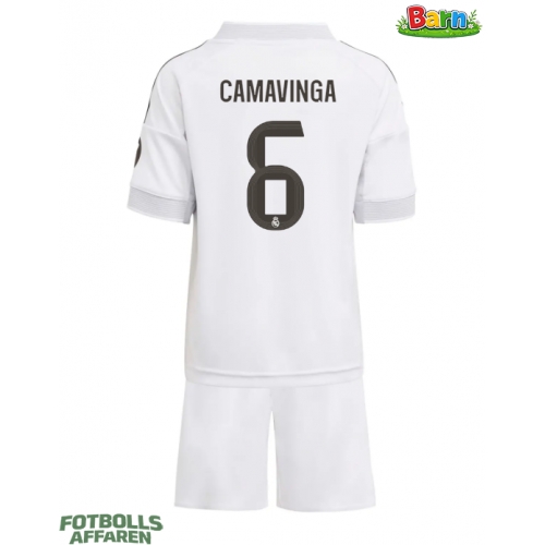 Real Madrid Eduardo Camavinga #6 Hemmaställ Barn 2025-26 Kortärmad (+ Korta byxor)